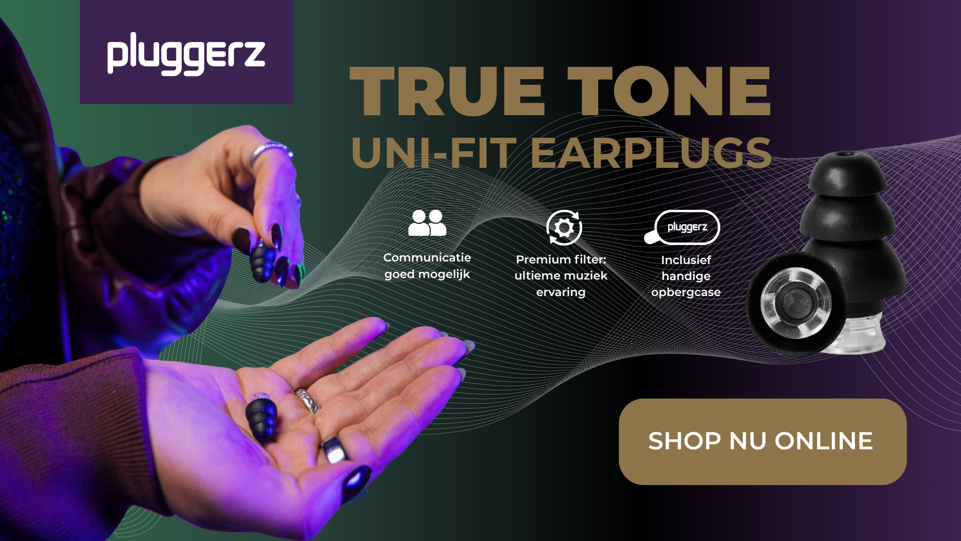 Pluggerz Uni-Fit Enjoy Music True Tone: geniet zorgeloos van muziek op festivals en concerten met Pluggerz oordoppen. Het premium filter biedt een vrijwel vlakke demping zonder vervorming, zodat je optimaal van de muziek geniet én makkelijk met vrienden blijft praten.
