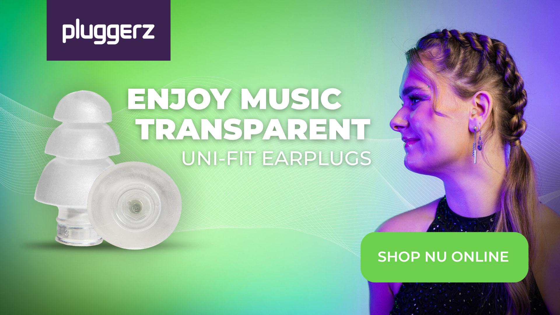 Pluugerz - Uni-Fit Enjoy Music Transparant: geniet zorgeloos van muziek tijdens festivals en concerten met Pluggerz oordoppen! Met muziekfilter voor optimale geluidsbeleving en communicatie met vrienden.